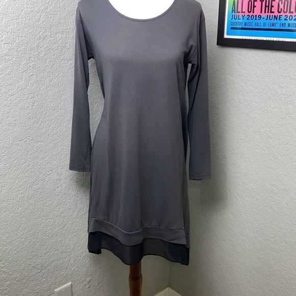 All Saints gray w/black sheer hem a sym midi dress jersey Sz M - Picture 1 of 7